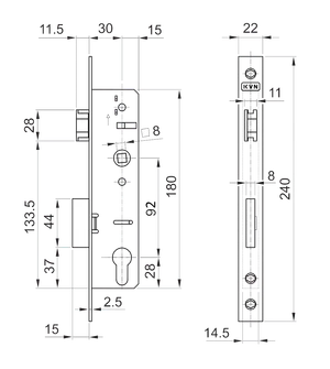 Zámok vložkový, zápust 45 mm, rozteč 92 mm, obojstranný - slide 2