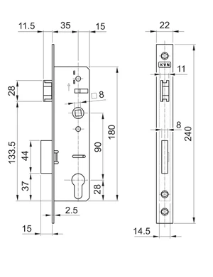 Zámok vložkový, zápust 50 mm, rozteč 90 mm - slide 2