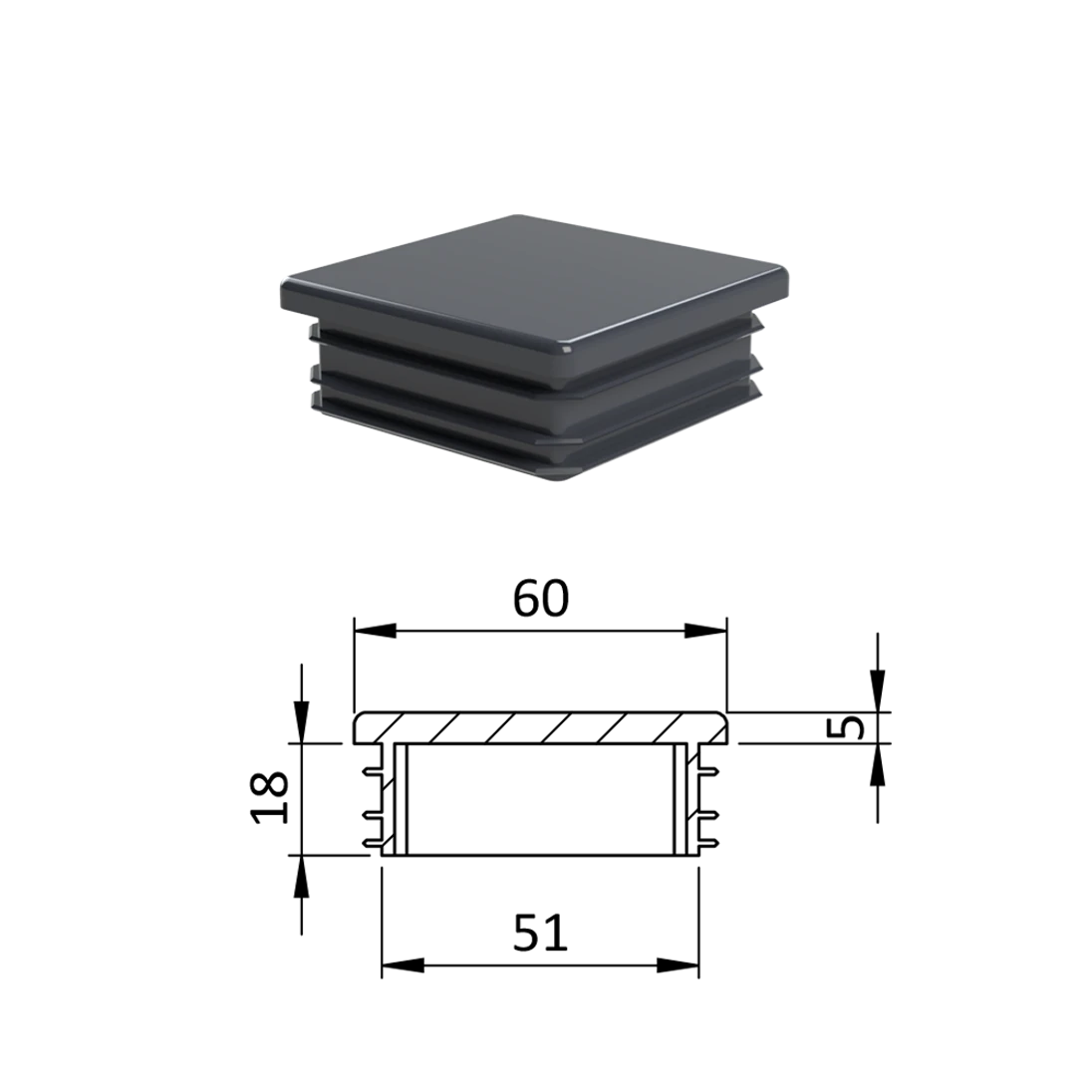 Krytka plastová 60 x 60 mm, antracit