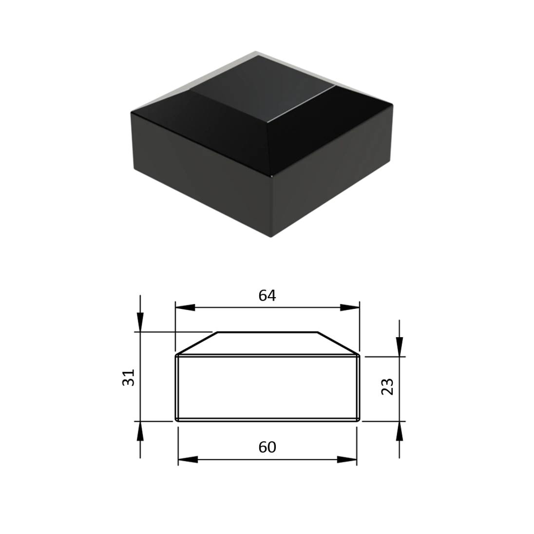 Vonkajšia krytka 60 x 60 mm, plastová PE, čierna