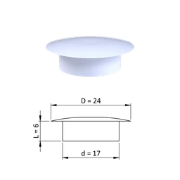 Vnútorná krytka guľatá ø 24 mm, otvor ø 17 mm, biela, plast
