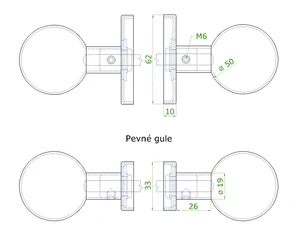 Guľa s oválnou rozetou, pevná, brúsená nerez AISI 304 - slide 2