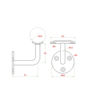 Držák madla na stěnu, odsazení 75mm - slide 2