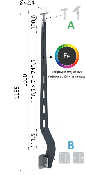 Kombinovaný Fe vypalovaný sloup, boční kotvení, 8-děrový - slide 0