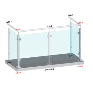 Nerezový stĺp, vrchné kotvenie, výplň: sklo, rohový - slide 1