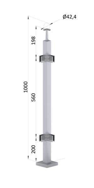 Nerezový stĺp, vrchné kotvenie, výplň: sklo, rohový - slide 0