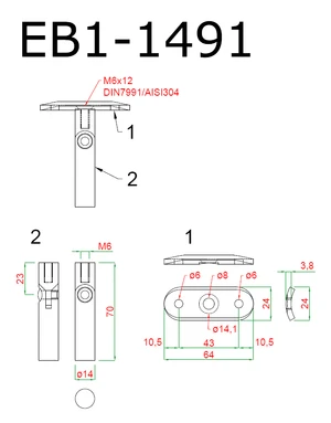 Držák madla s kloubem na trubku ø 42,4 mm, AISI 304 - slide 1