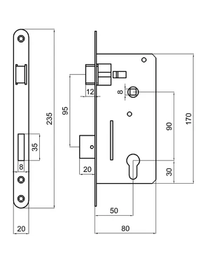 Zámok vložkový, zápust 80 mm, rozteč 90 mm - slide 1