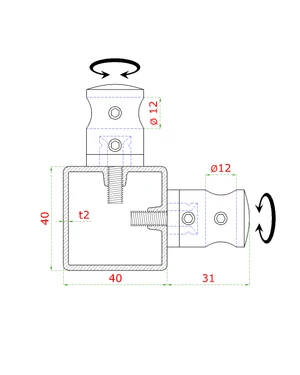 Nerezový stĺp, vrchné kotvenie, 5-radový rohový - slide 2