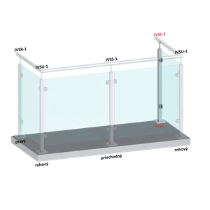 Nerezový sloup, vrchní kotvení, výplň: sklo, levý - slide 1