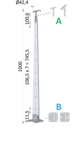 Nerezový vypaľovaný stĺp, vrchné kotvenie, 8-dierový - slide 0