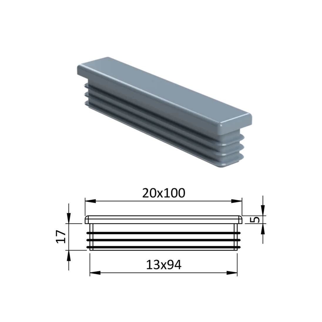 Krytka plastová 20 x 100 mm