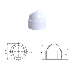 Krytka plastová na matice a skrutky M14, bílá