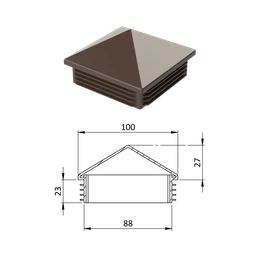 Krytka plastová so strieškou 100 x 100 mm, hnedá