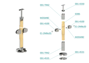 Dřevěný sloup, vrchní kotvení, výplň: sklo, průchozí - slide 1