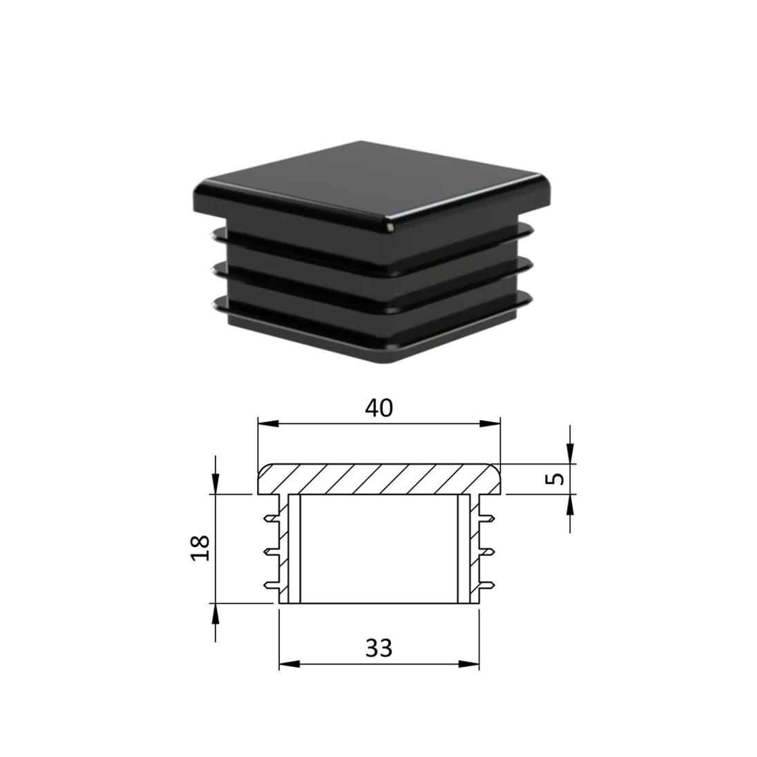 Krytka plastová 40 x 40 mm, čierna