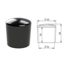 Vonkajšia krytka PVC ø 25 x 26 mm, otvor 21 x 22 mm, čierna