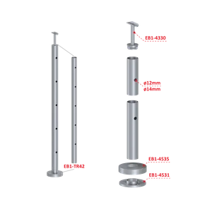 Nerezový stĺp, vrchné kotvenie, 5-dierový, koncový - slide 2