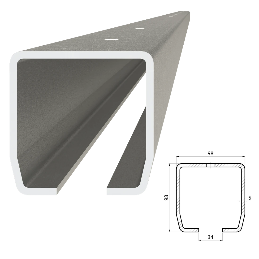 C profil MEDIO 98 x 98 x 5 x 3000 mm s otvormi, pozinkovaný