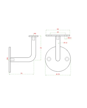Držiak madla 40 x 40 mm na stenu, brúsená nerez AISI 304 - slide 1
