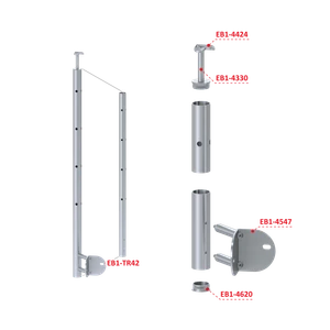 Nerezový stĺp, bočné kotvenie rohové, 4-dierový, rohový: 90° - slide 2
