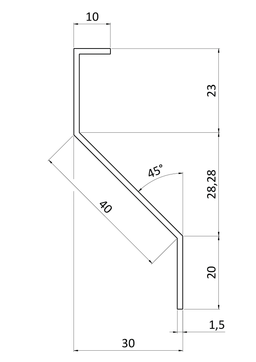 poškozený Z-profil-lamela L-3000mm, 23x40x20x1,5mm s vystuženou hranou 10mm, zinkovaný plech, cena za kus