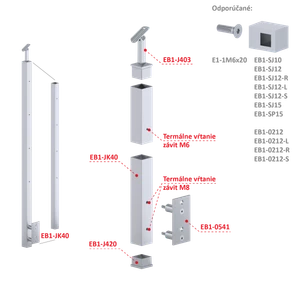 Nerezový stĺp, bočné kotvenie, 4-radový M6, vnútorný - slide 1