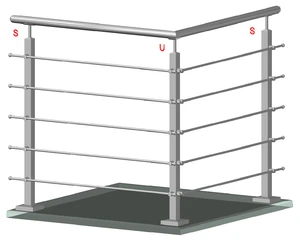 Nerezový stĺp, vrchné kotvenie, 5-radový rohový - slide 1