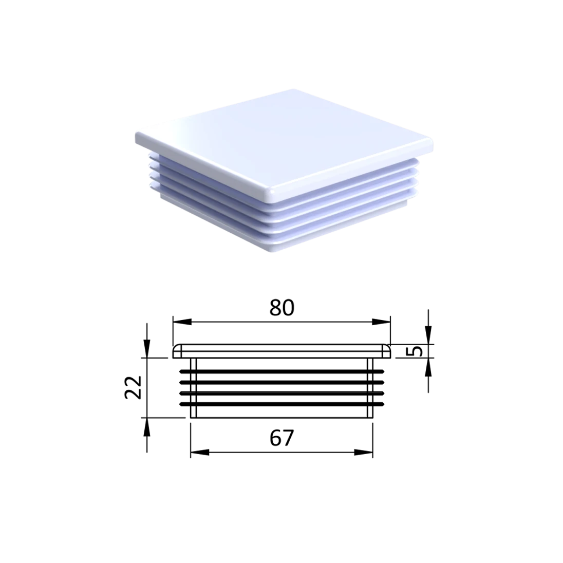 Krytka plastová 80 x 80 mm, biela