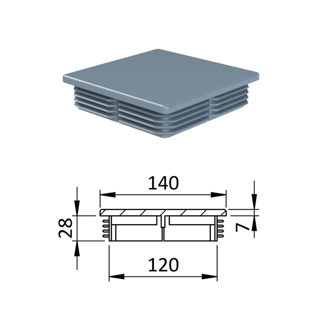 Krytka plastová 140 x 140 mm, sivá