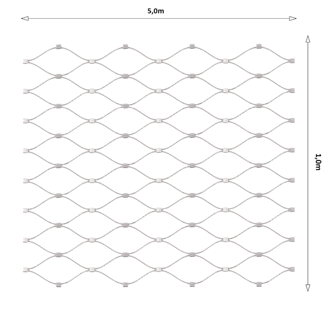 Lanková sieť, 1 x 5 m, oko 60 x 104 mm, ø 1,5 mm, AISI 316
