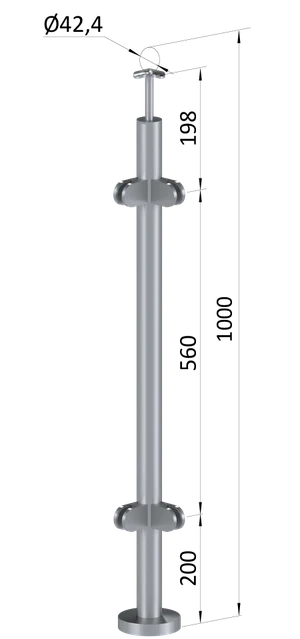 Nerezový sloup, vrchní kotvení, výplň: sklo, rohový: 90° - slide 0