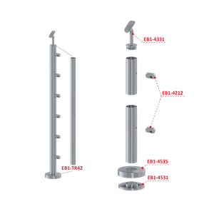 Nerezový stĺp, vrchné kotvenie, 6-radový, priechodný - slide 1