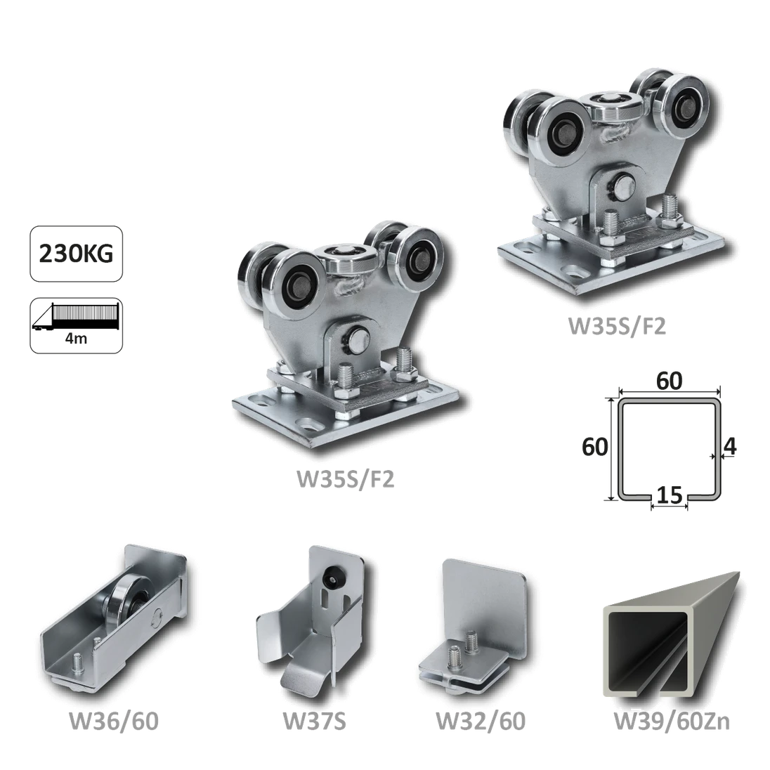 Samonos do 230 kg/4 m, profil 60 x 60 x 4 mm, Zn