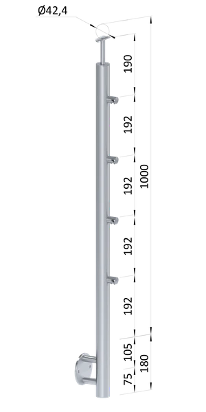 Nerezový sloup, boční kotvení, 4řadový průchozí - slide 0