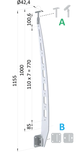 Nerezový vypalovaný sloup, boční kotvení, 8děrový