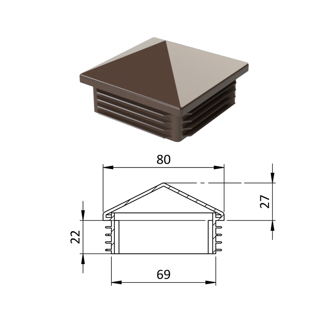 Krytka plastová so strieškou 80 x 80 mm, hnedá