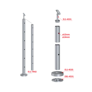 Nerezový stĺp, vrchné kotvenie, 6-dierový priechodný - slide 2