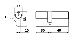 Cylindrická vložka EURO 30/40 mm, mosadzná, 3 kľúče - slide 1