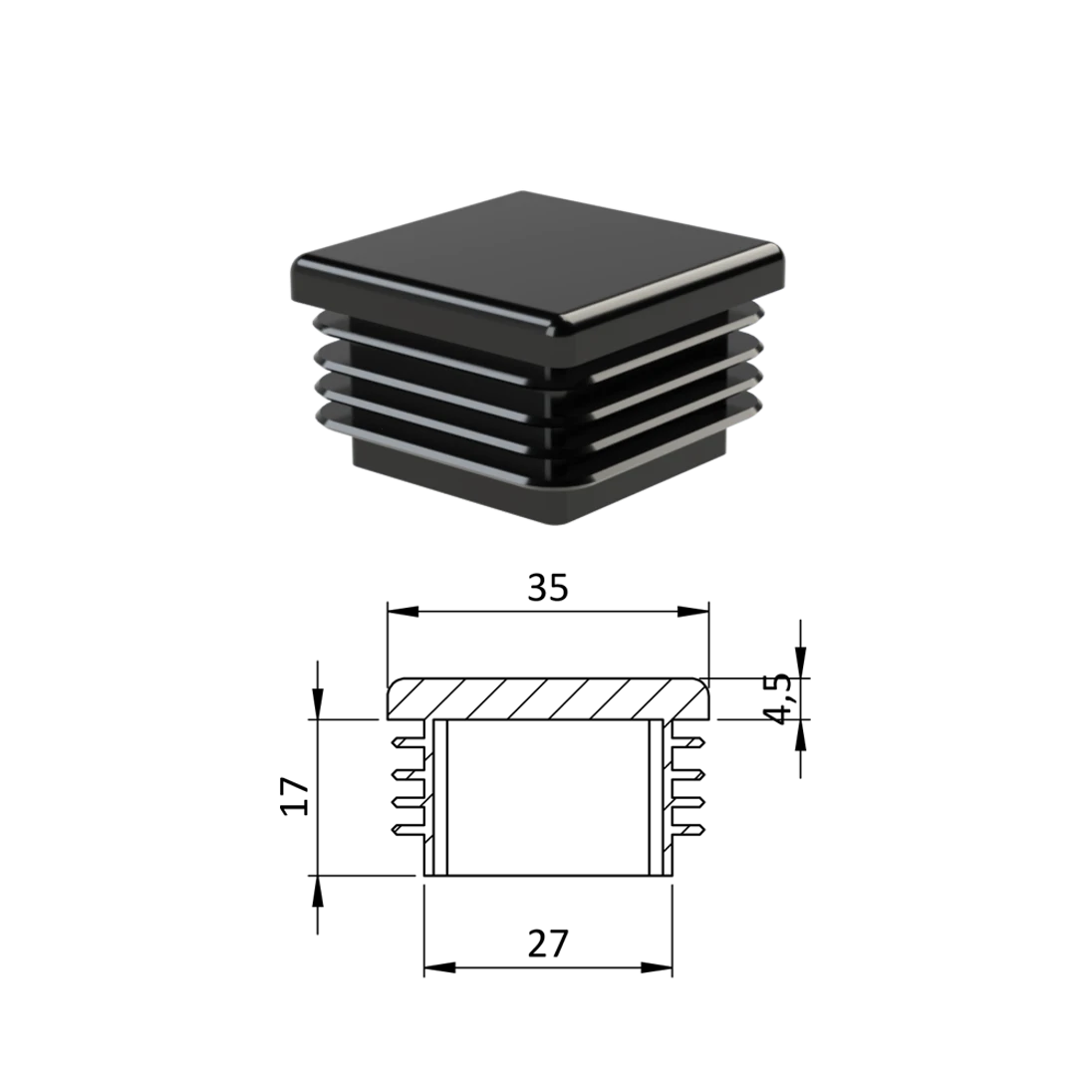 Krytka plastová 35 x 35 mm, čierna