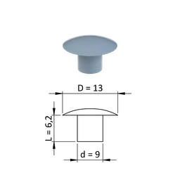 Vnútorná krytka guľatá ø 13 mm, otvor ø 9 mm, sivá, plast