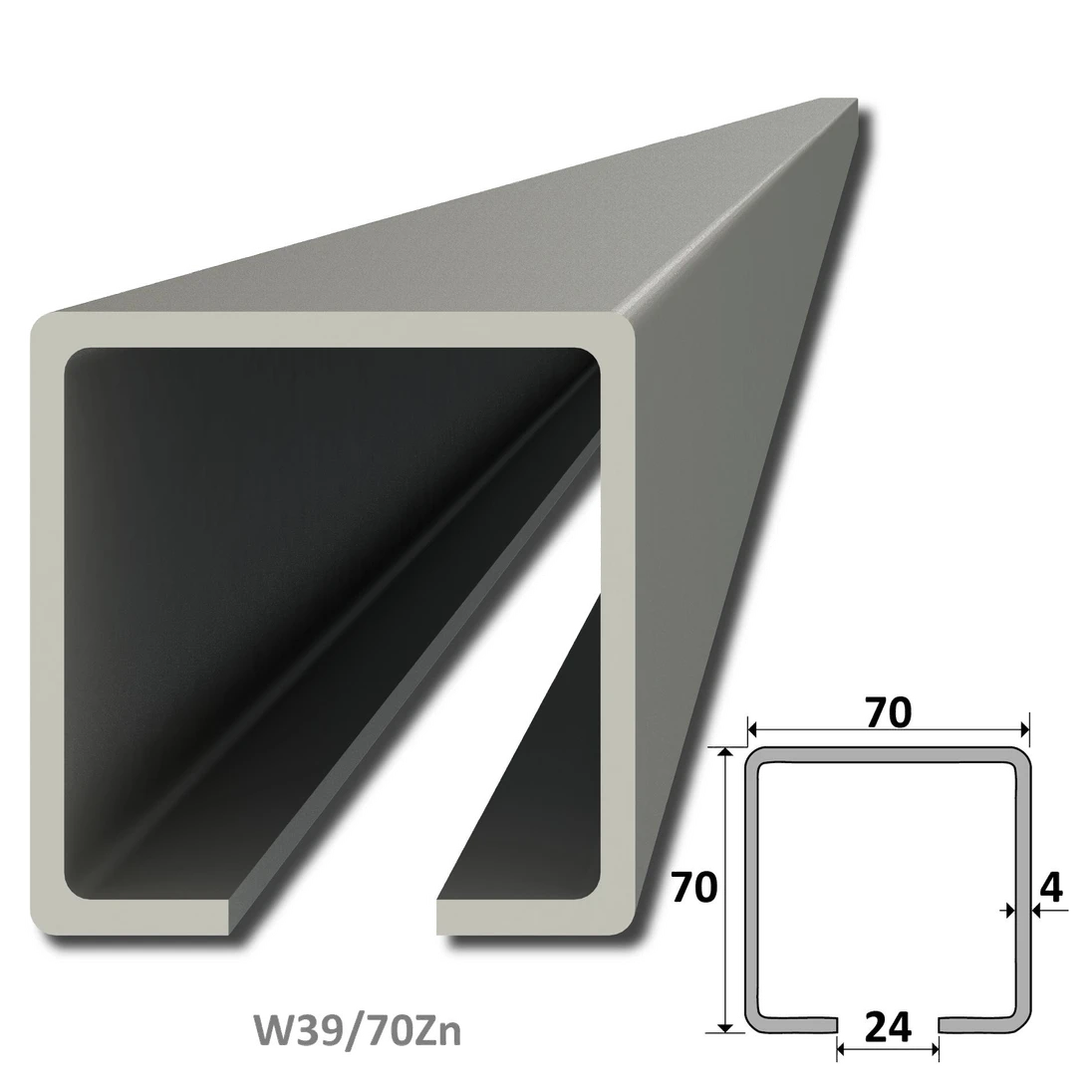 C profil 70x70x4mm L=7000mm pozinkovaný, délka 7m