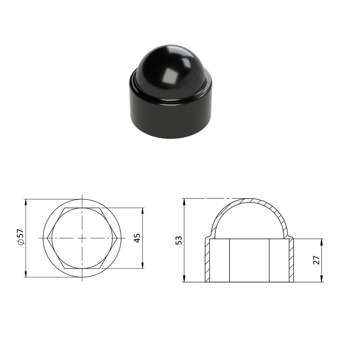 Krytka plastová na matice a skrutky M30, čierna