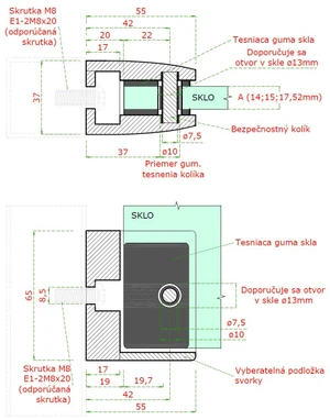 Svorka plochá na 40 x 40 mm, sklo 14 - 17,52 mm, AISI 304 - slide 2
