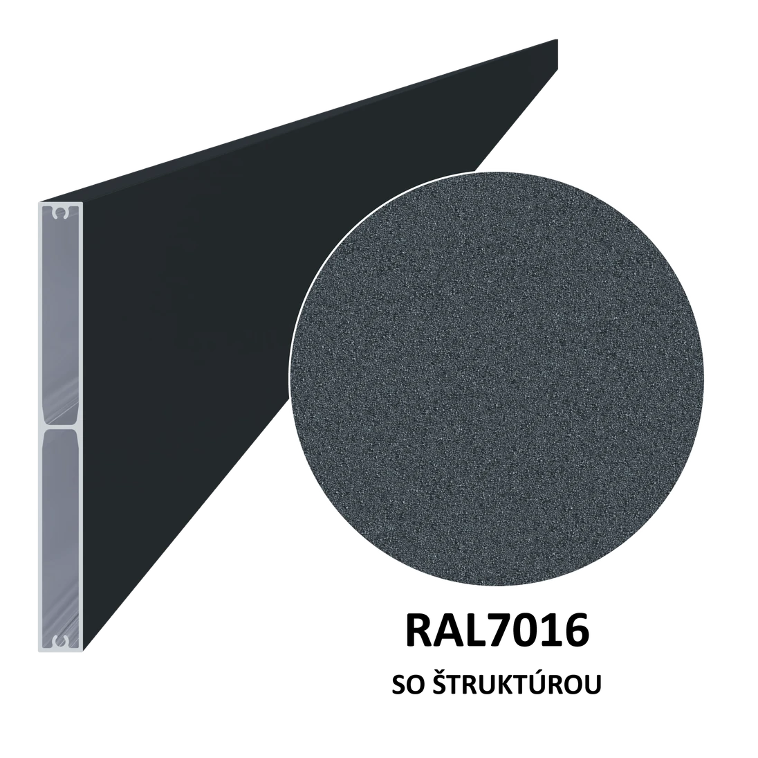 Profil 160x16mm, L-6000mm, práškový lak, struktura RAL7016