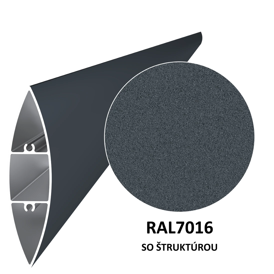 Al profil 100 x 24,5 x 6000 mm, práškový lak, štruktúra RAL 7016