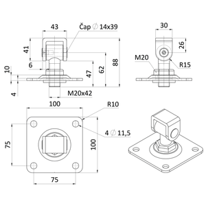 Pant M20 plotna 100x100mm, nastavitelný 1D, částečně pozink - slide 2