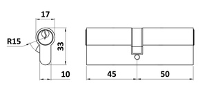 Cylindrická vložka EURO 45/50 mm, mosadzná, 3 kľúče - slide 1