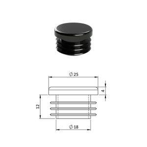 Vnútorná krytka guľatá ø 25 mm, plastová, čierna - slide 0