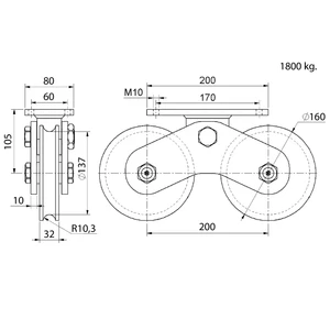 Vodiaca kladka dvojložisková ø 160 mm, nosnosť 1900 kg, Zn - slide 1